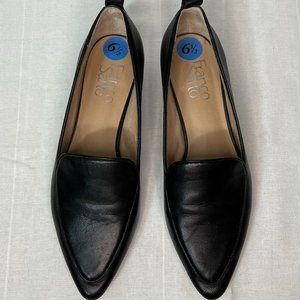 Franco Sarto Belamour Slip On Pointed Toe Loafer sz 6 1/2 Flat Black Leather
